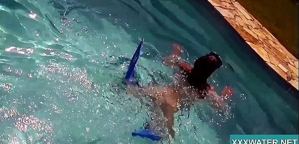  Hot brunette slut Candy swims underwater